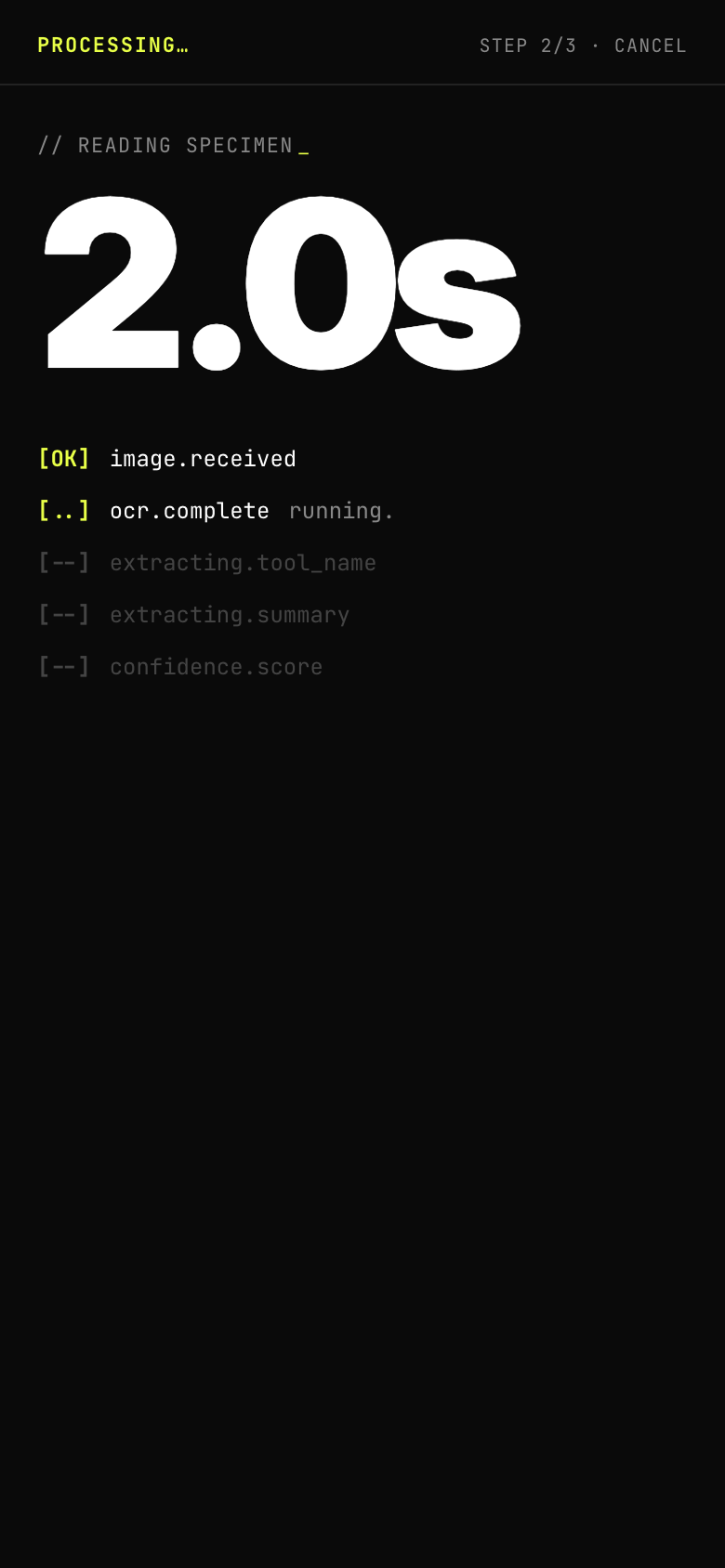 EXTRACT — Specimen app screen
